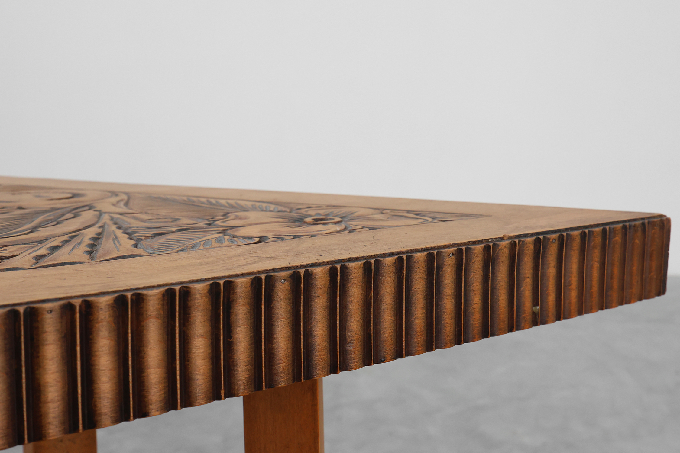 Art Nouveau Carved Wood triangular Side Table, France ca. 1915 thumbnail